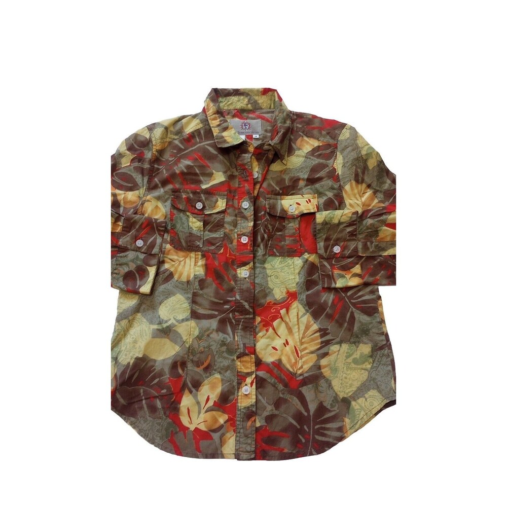 Vintage 90s Shirt Womens Size M Top Button Colorful Outdoor Nature Artistic Hike